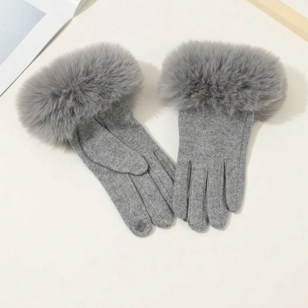 Cute 1pair Women's High Density Cuff Warm Gloves With Touchscreen Function